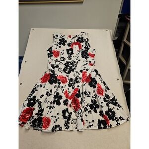 Acevog Women's White Black Red Cotton Blend Fit & Flare Midi Dress Boho XXL New